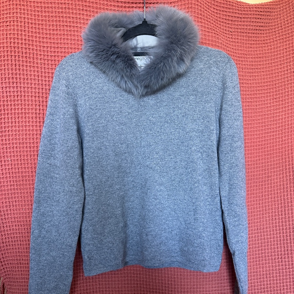 Bloomingdale 100% Cashmere Sweater w/ Fox Collar